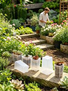 Mini Transparent Plastic Square Seedling Pots And Seed Trays, Mini Deep Pots With Drainage Holes, Suitable For Transplanting Seedlings, Germination, Herbs And Succulents - Multicolor - View 2