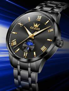 OLEVS 3638 Men Watch Original Quartz Watch Stainless Steel Waterproof Luminous Large Dial Day Date Watches Luxury Men Box Reloi - Black - View 9