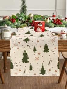 1pc Christmas Pattern Printed Table Runner, 4pcs Christmas Pattern Printed Placemats, Suitable For Holidays, Parties, Birthdays, Dinner, Kitchen Dining Table Decoration, All-Season Room Decor, Home Textile Decoration Table Runner - Multicolor - View 12