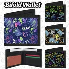 Bifold Wallet, Bifold Card Holder, With Game Console Print Design, Multiple Card Slots, Large Diameter For Banknotes, Zipper Design For Coins. Suitable For School, Travel Use. - Multicolor - View 1