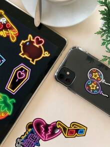 50pcs Vibrant Mixed Neon Theme Stickers, Cool Multi-Pattern Graphic Stickers, Waterproof Vinyl Stickers, Suitable For Phone, Kindle, Laptop, Luggage Decoration - Multicolor - View 2
