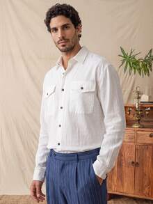 glestore Men's Vintage-Style Cotton Shirt With Antique Coin Print-Casual And Versatile For Work Or Leisure, Perfect For Spring, Fall, And Winter - White - View 3