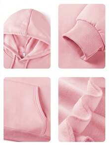 1pc Women's Autumn/Winter Loose Fashion Thermal Lined Hooded Sweatshirt Long Sleeve Top INS, With "Overstimulated." English Print Pattern, Autumn/Winter Warm Thermal Lined Inner/Outer Wear Base Layer, Y2K Women's Top - Pink - View 6