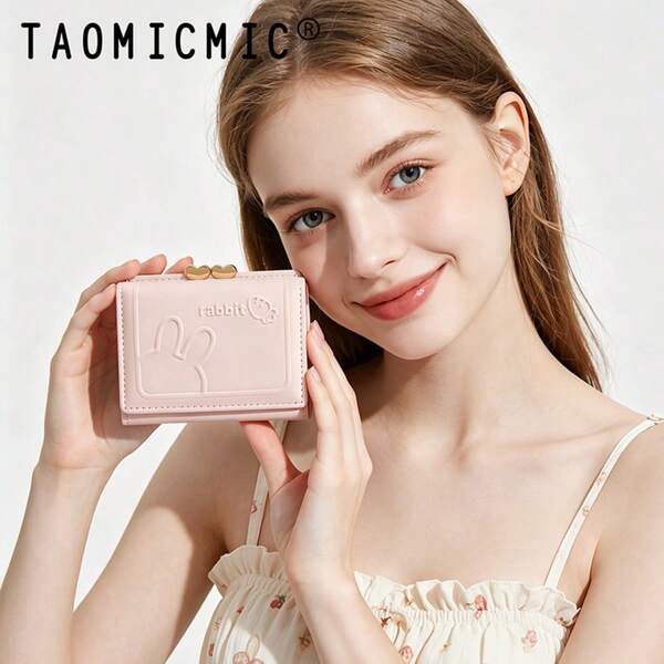 Women's Trifold Short Wallet PU Leather Cute Rabbit With Card Slot ID Window Coin Purse Mini Portable For Daily Commute Birthday Gifts