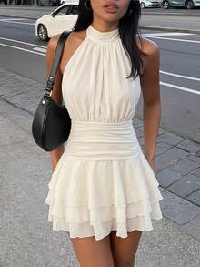 Women Short Dresses - Apricot - View 8