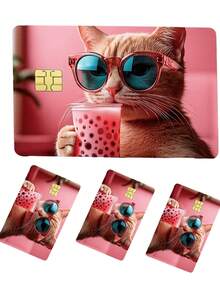 5pcs Credit Card Stickers Privacy Protection Card Film, Cute Cat Drinking Milk Tea Card Sticker Birthday Gift, PVC Material, Anti-Fingerprint, Anti-Scratch, Wear-Resistant Card Sleeve, Suitable For Men, Women, Couples, Chip Cards, Bank Cards, Credit Cards, Transportation Cards, Student Campus Cards. - A - View 2