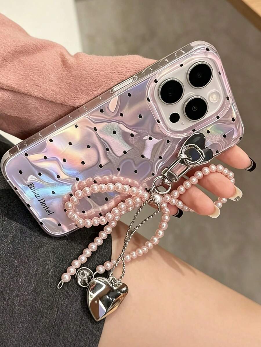 Heart‑Shaped Adhesive Phone Case Hook, Rotatable Lobster Clasp DIY Paste‑On Hanger, Universal Phone Chain Wrist Strap Charm Accessory For Decorating Phone Cases - Multicolor - View 1