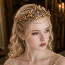 Gold Leaf Water Drop Crystal Rhinestone Forehead Hair Chain, Bohemian Greek Goddess Bridal Headpiece, Crown, Wedding Hair Accessory, Suitable For Ball, Party, Pageant - Multicolor - View 8