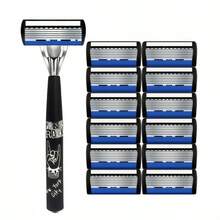 Manual Razor Set With 6‑Layer Interchangeable Blade Heads, Ergonomic Handle, Reusable & Refillable Design For Precise Smooth Shaving, Ideal For Father's Day & Birthday Gifts - Safety Tazor + Blade - View 16
