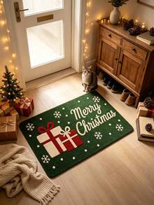 1pc Green Christmas Gift Pattern Doormat, Christmas Gift, Door Mat, Small Rug, Welcome Mat, Carpet, Floor Mat, Outdoor Door Mat, Kitchen Rug, Home Decor, Front Door Mat, Area Rug, Outdoor Mat - Multicolor - View 2