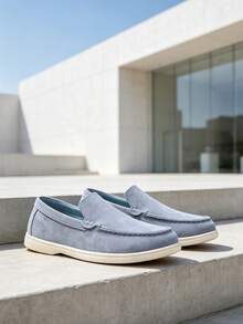 Classic Designer Men's Moccasin Shoes, Luxury Suede Loafers, Soft Dress Shoes, Suitable For Daily Office, Party, Wedding, Romantic Dinner - Baby Blue - View 2