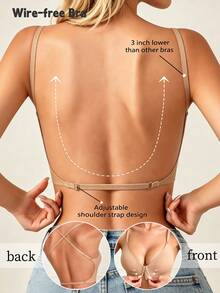 Lilivine Women's Seamless Backless Bra: Sexy Summer Bridal Lingerie, Adjustable Straps, Low-Back, Breathable Comfy Formal Camisole. - Apricot - View 4