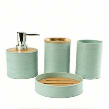 Textured Bathroom Accessory Set, 4‑Piece / 6‑Piece Bathroom Vanity Kit, Bathroom Storage & Decoration. Moisture‑Proof And Easy To Clean, This Toiletries Storage Organizer Set Is Perfect For Home Bathroom Countertop Decoration. - Bathroom Series - View 13