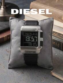 DIESEL DZ7113 男士復古未來風數位腕錶 大方型銀色金屬錶殼 LCD 螢幕 鬧鐘鈴聲 多功能休閒男錶 - 銀色 - 查看 6