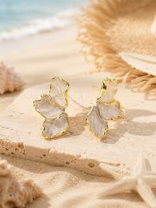 1 Pair Exquisite, Affordable-Luxury Coastal-Style Petal Stud Earrings Featuring Pearls And Gold-Stylish Accessories Perfect For Summer Beach Parties. - Earrings - View 4