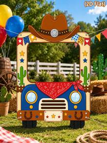 1pc Western Cowboy Photo Backdrop Cloth,Cowboy & Truck Pattern Christmas Photo Booth Banner,Photo Frame Backdrop,Party Background Cloth,Birthday Decorations,Babyshower Decorations,Western Cowboy Party Decorations - Multicolor - View 4