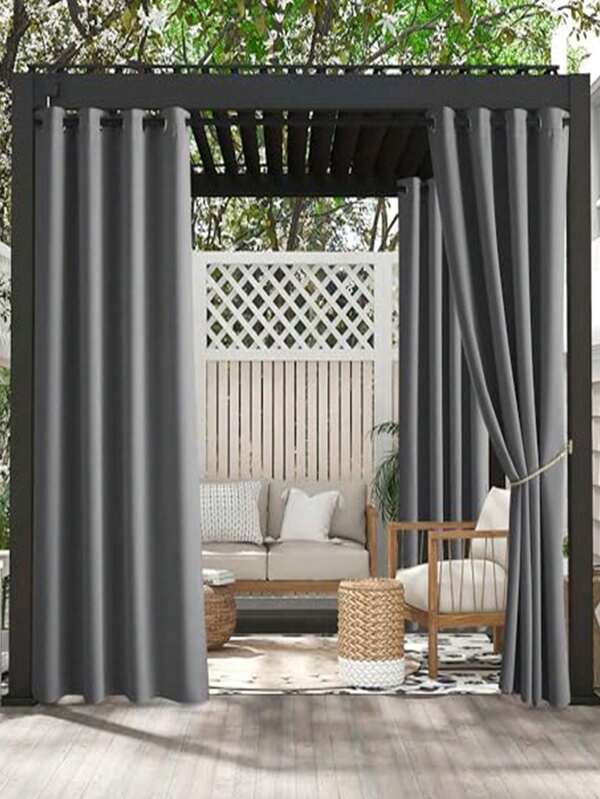 Modern Style Outdoor Patio Curtains. Waterproof, Windproof, UV Resistant, Fade Resistant, Suitable For Gazebos, Porches, Awnings And Other Places, Also Equipped With Rust-Proof Metal Rings.