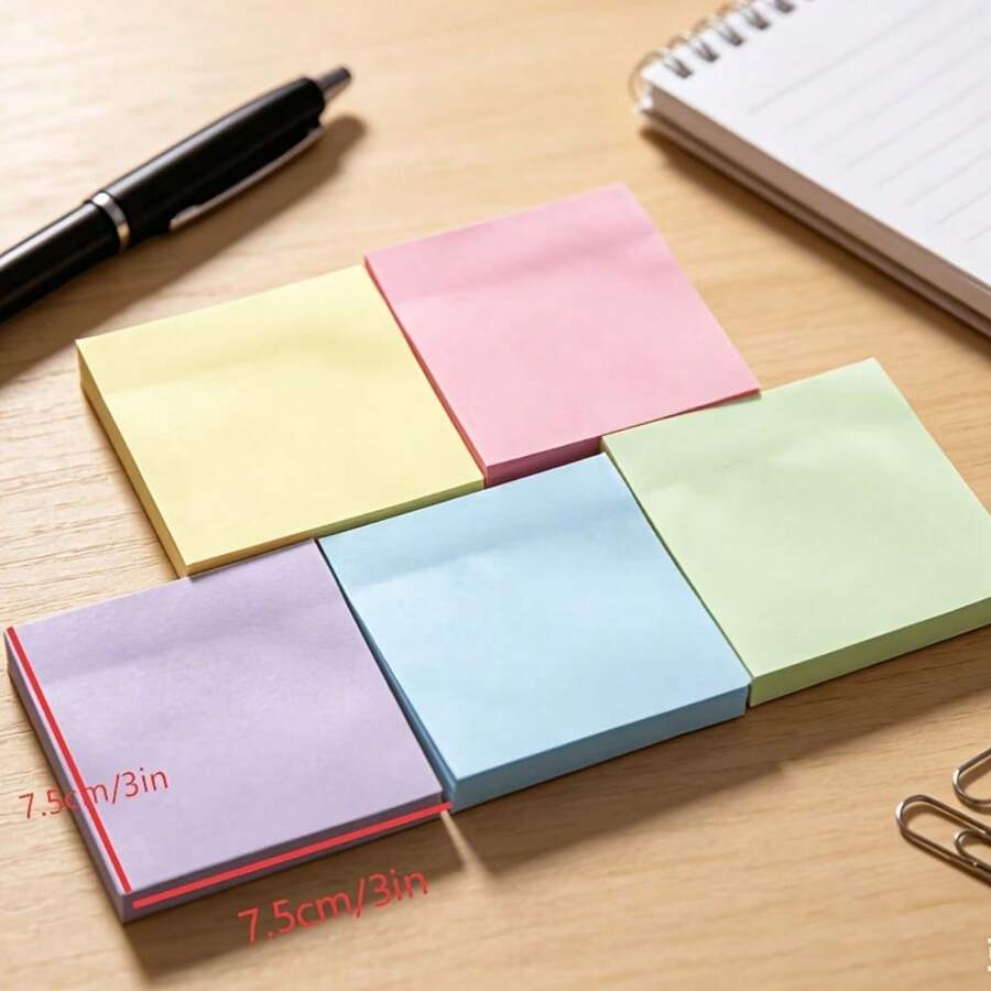 250pcs Random Color Self-Adhesive Sticky Notes, High Adhesion Aesthetic Office Supplies, Planner Notebook, Memo Pad, Home Office, Study, Universal Use - one-size - View 1
