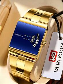 VA VA VOOM Luxury Men's Square Colorful Rotating Second-Hand Watch, Digital Display, Stainless Steel Band, Vintage Brand Men's Waterproof Watch - Colorful Second Hand Rotating Style - View 16