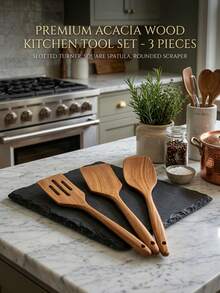 3/5‑Piece Natural Wooden Kitchen Utensils Set, Non‑Stick Cookware Spatula & Rice Spoon, Easy To Clean Cooking Tool For Kitchen, Housewarming Halloween Easter Christmas Gift - Rust Brown - View 5