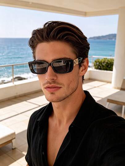 1 Paar Herren Mode Sonnenbrillen mit geometrischem Muster, perfekte Mischung aus modernem Stil und Vintage-Charme, geeignet für Urlaubsoutfits, Partys, tägliches Tragen, passt zu allen Gesichtsformen