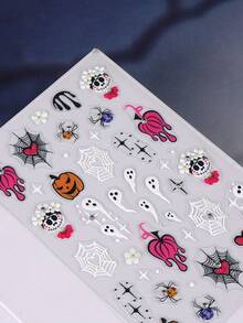 2 Sheets Gold Metal Gothic Halloween Nail Stickers, Scary Self-Adhesive Nail Decals With Skull, Bone, Vintage Key, Bat, Pumpkin And Moon, Halloween Letter Design, DIY Nail Art Decoration, Suitable For Halloween Festival - Multicolor - View 5