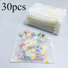 Gift For Her / Him, 30Pcs Daisy‑Pattern Frosted Plastic Zipper Bags, Reusable Clear Storage Pouches For Cosmetics, Jewelry, Hair Accessories, Office Supplies, Crafts & Stationery Organization - Daisy Frosted Zipper Pouch - View 4