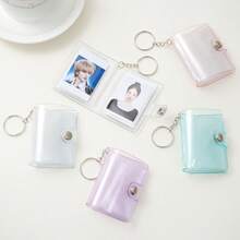 1pc (Holds 20 Photos) Mini Glitter Transparent Photo Album Keychain, Portable Photo Card Storage Book, Snap Button Design, Idol Photo Collection, Pendant Decoration, Cute Portable Photo Storage Card Holder - A - View 6