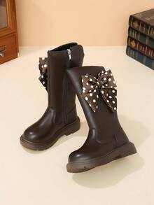 1 Pair Girls Rhinestone Star PU Side Zipper Tall Boots Children All Season Daily Wear Fashion Outfit Thick Sole High Shaft Boots - Brown - View 5