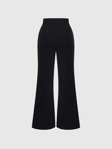 Women's Fashion Button Casual Long Pants For Business Office - Black - View 7