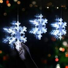 3pcs Christmas Window Hanging Decor Snowflake Suction Cup LED Lights, Indoor Atmosphere Decoration Lights, Suction Cup Snowflake Curtain Lights, Battery Powered (Batteries Not Included), Holiday Party String Lights, Suitable For Christmas - Multicolor - View 10