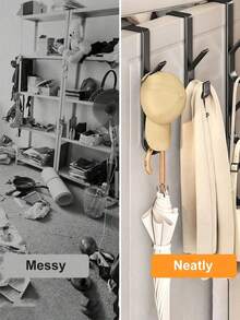 1pc Carbon Steel No-Drill Door Hook - Heavy Duty Metal Multi-Function Towel Rack | Space-Saving Vertical Design Storage Hanging Rack | Bathroom Door Towel Rack, Titanium Gold, No Drilling Required, Suitable For Bedroom - View 9
