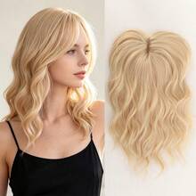 14 Inch European And American Synthetic Hair Topper With Bangs, Scalp Coverage Hairpiece, Water Topper Hair Clip Hair Accessory - Black - View 13