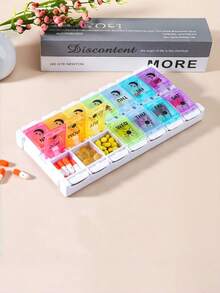 Weekly Pill Box | 2 Times Per Day Easy Open | Travel Pill Case With Button Pop-Open Design | Suitable For Vitamins And Supplements (Double Row With Tray) - Multicolor - View 5