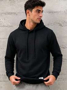 Men's Casual Versatile Solid Color Textured Sweatshirt - Black - View 3