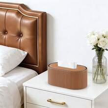 Magnetic PU Leather Tissue Box Cover, Italian Vintage Style Oval Shaped Tissue Storage Box, Suitable For Bathroom Countertop, Bedroom Nightstand, Office Desk, Decorative And Storage Dual Use - View 5