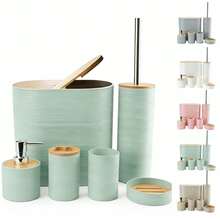 Textured Bathroom Accessory Set, 4‑Piece / 6‑Piece Bathroom Vanity Kit, Bathroom Storage & Decoration. Moisture‑Proof And Easy To Clean, This Toiletries Storage Organizer Set Is Perfect For Home Bathroom Countertop Decoration. - Bathroom Series - View 9