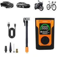 Bơm hơi không dây màn hình LCD, bơm nhanh 150PSI, sạc USB. Tích hợp đèn LED, tự động ngắt. Nhiều đầu vòi phù hợp cho lốp ô tô, xe máy, xe đạp, bóng thể thao và bong bóng. Đồ dùng ô tô cầm tay thiết yếu. 1500mAh 7.4V - A - Xem 10