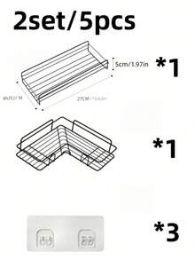 Shower Caddy Bathroom Storage Wall Rack, Drill-Free Adhesive Shower Decor And Accessories - Black - View 14