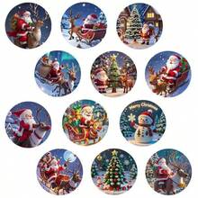 12pcs/Set Round Glass Santa Claus, Reindeer, Snowman Fridge Magnets, Fridge Magnets, Home Kitchen Decor Creative Fridge Magnets, Magnetic Fridge Magnets, Photo Information Stickers, Christmas Decoration - Style a - View 7