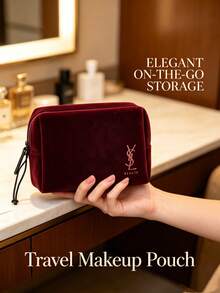 Yves Saint Laurent YSL Saint Laurent Burgundy Velvet Zipper Makeup Bag, Luxury High-End Cosmetic Storage Bag - Burgundy Velvet - View 4
