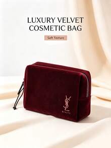 Yves Saint Laurent YSL Saint Laurent Burgundy Velvet Zipper Makeup Bag, Luxury High-End Cosmetic Storage Bag - Burgundy Velvet - View 8