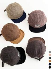 1pc Letter Embroidered Soft-Brim Baseball Cap Unisex Fall Winter Wool-Blend Spliced Peaked Hat Casual Street Baseball Cap - Wool Plaid Short Flat Brim - View 1