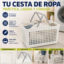 Plastic Laundry Basket With Double Handles And Ventilated Grid Design, Multipurpose Home Organizer, White And Grey, 50.5 X 33 X 29.5 Cm - White - View 6