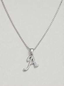 1pc Y2K Hip Hop Crown Letter Pendant Necklace, Gold Stainless Steel Cubic Zirconia Rhinestone Letter Pendant Jewelry, Gift For Women And Men - Silver - View 2