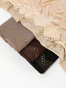 1pc Women's Solid Color Woven Texture Rhinestone Decorated Hijab, Soft & Modal Headscarf Muslim Long Scarf For Daily, Commute - Multicolor - View 14