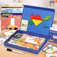 Children Back To School Educational Magnetic Tangram Puzzle, Elementary School Teaching Aid, Back To School Season Gift, Children Magnetic Puzzle Geometric Blocks 2-In-1 Learning & Education Intellectual Toy Gift - Multicolor - View 3