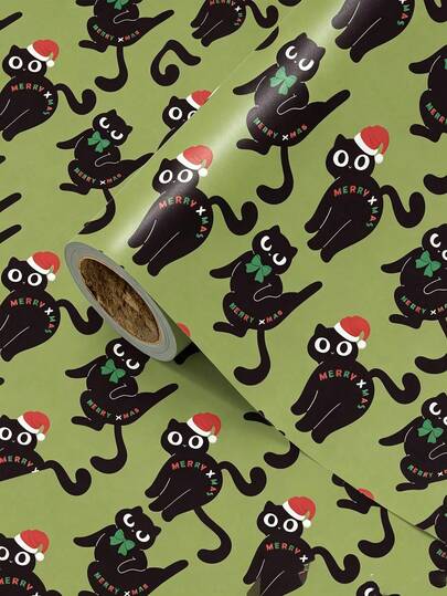 1 Roll Christmas Black Cat Printed Gift Wrapping Paper Roll, Fun Christmas Wrapping Paper, Suitable For Gift Bags And Packaging, Christmas Party Gift Bags For Family And Friends, Fun Birthday Gift Ideas, Christmas Theme DIY Craft Materials, Christmas Decorations, Christmas Party Supplies, Winter Holiday Gift Wrapping Paper, Birthday, Halloween, Baby Shower, New Year Gift Wrapping Supplies