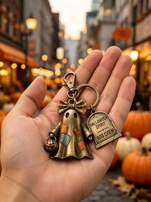 Retro-Style Ghost Patch Halloween Keychain-A Ghost Bag Charm That Sets The Perfect Festive Mood. - Multicolor - View 8