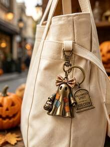 Retro-Style Ghost Patch Halloween Keychain-A Ghost Bag Charm That Sets The Perfect Festive Mood. - Multicolor - View 10